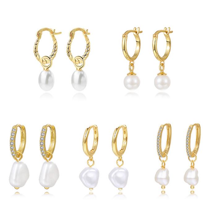 Pearl Zircon Hoop Earrings YCE290