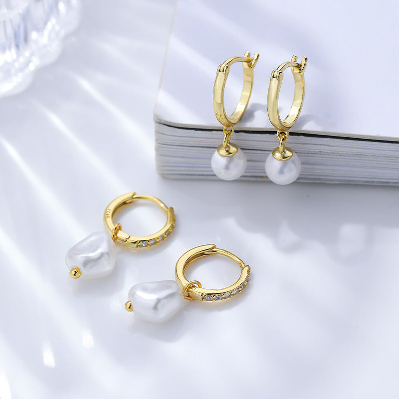 Pearl Zircon Hoop Earrings YCE290 – pearl earrings wholesale