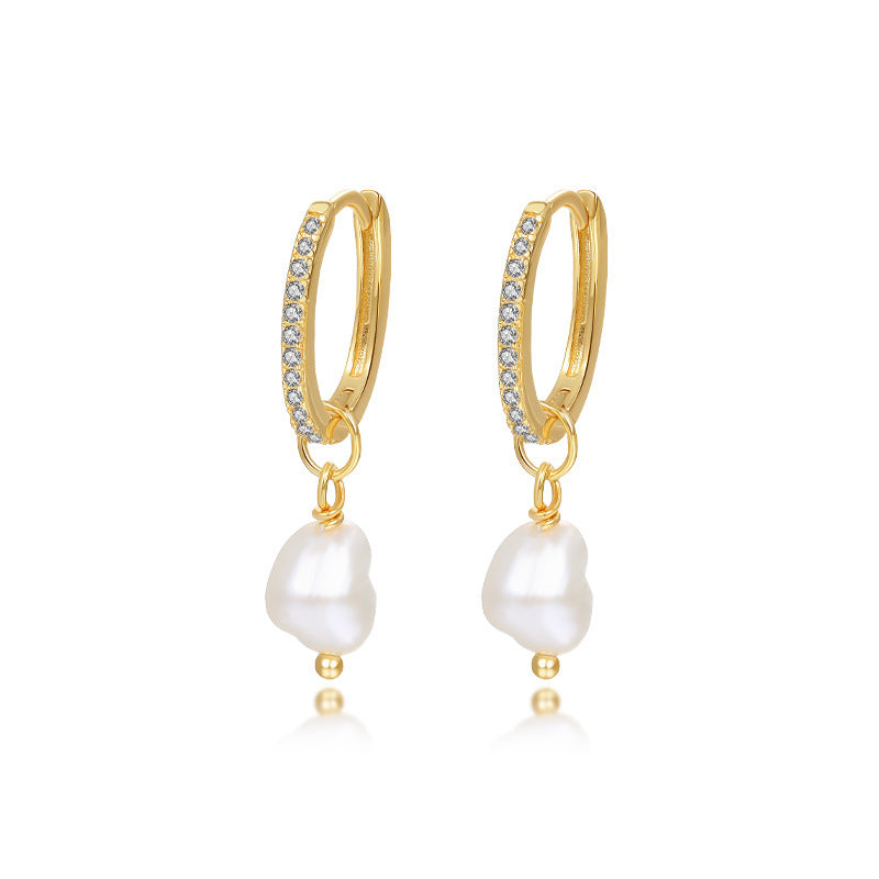 Pearl Zircon Hoop Earrings YCE290 – image 6