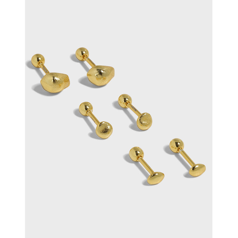 Organic Pebble Ball Back Stud Earrings
