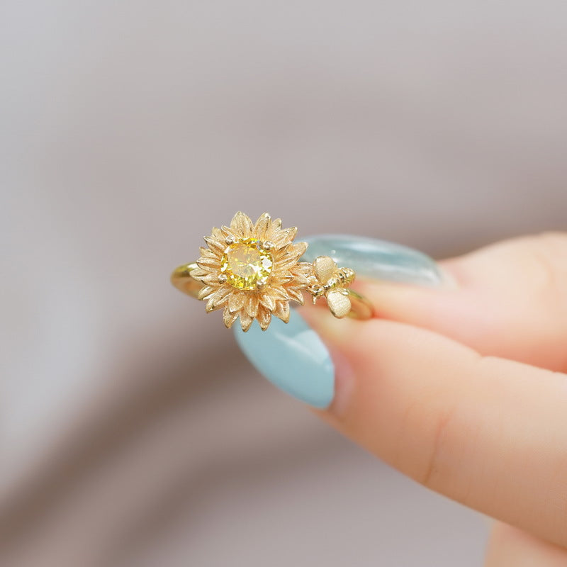 Plated with Golden Crystal Flower Ring – crystal jewellery wholesalers