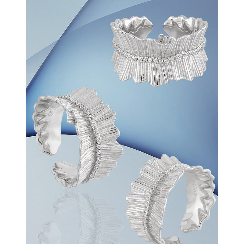 Textured Pleated Fan Open Ring – wholesale silver rings