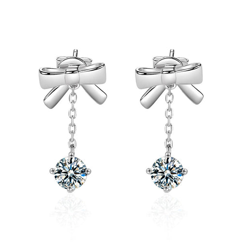 Moissanite Bowknot Tassel Earrings