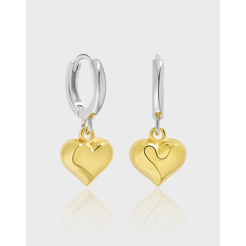 Two-Tone Puffy Heart Charm Huggie Hoop Earrings