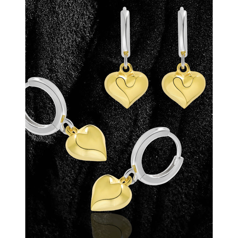 Two-Tone Puffy Heart Charm Huggie Hoop Earrings – earring hoops in bulk
