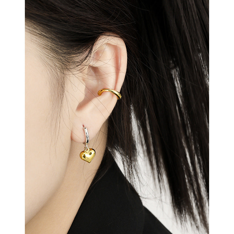 Two-Tone Puffy Heart Charm Huggie Hoop Earrings – detail view 3