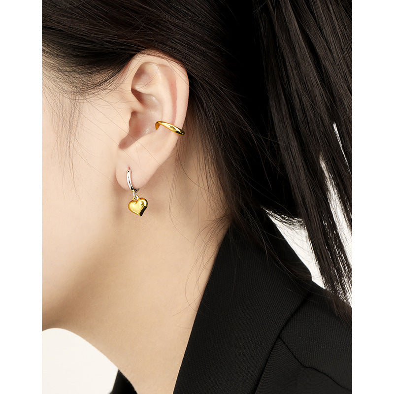 Two-Tone Puffy Heart Charm Huggie Hoop Earrings – image 4