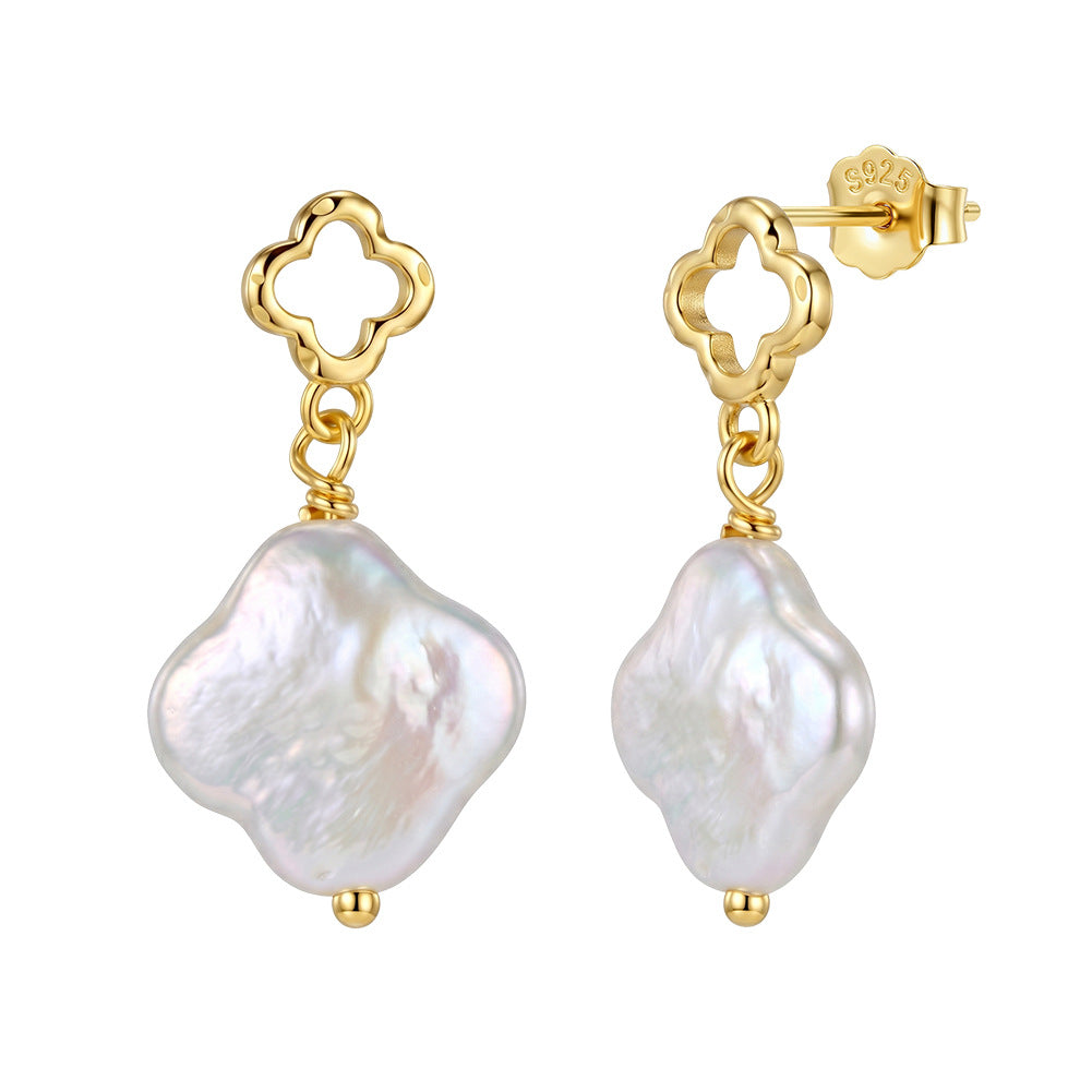Quatrefoil Freshwater Pearl Drop Earrings