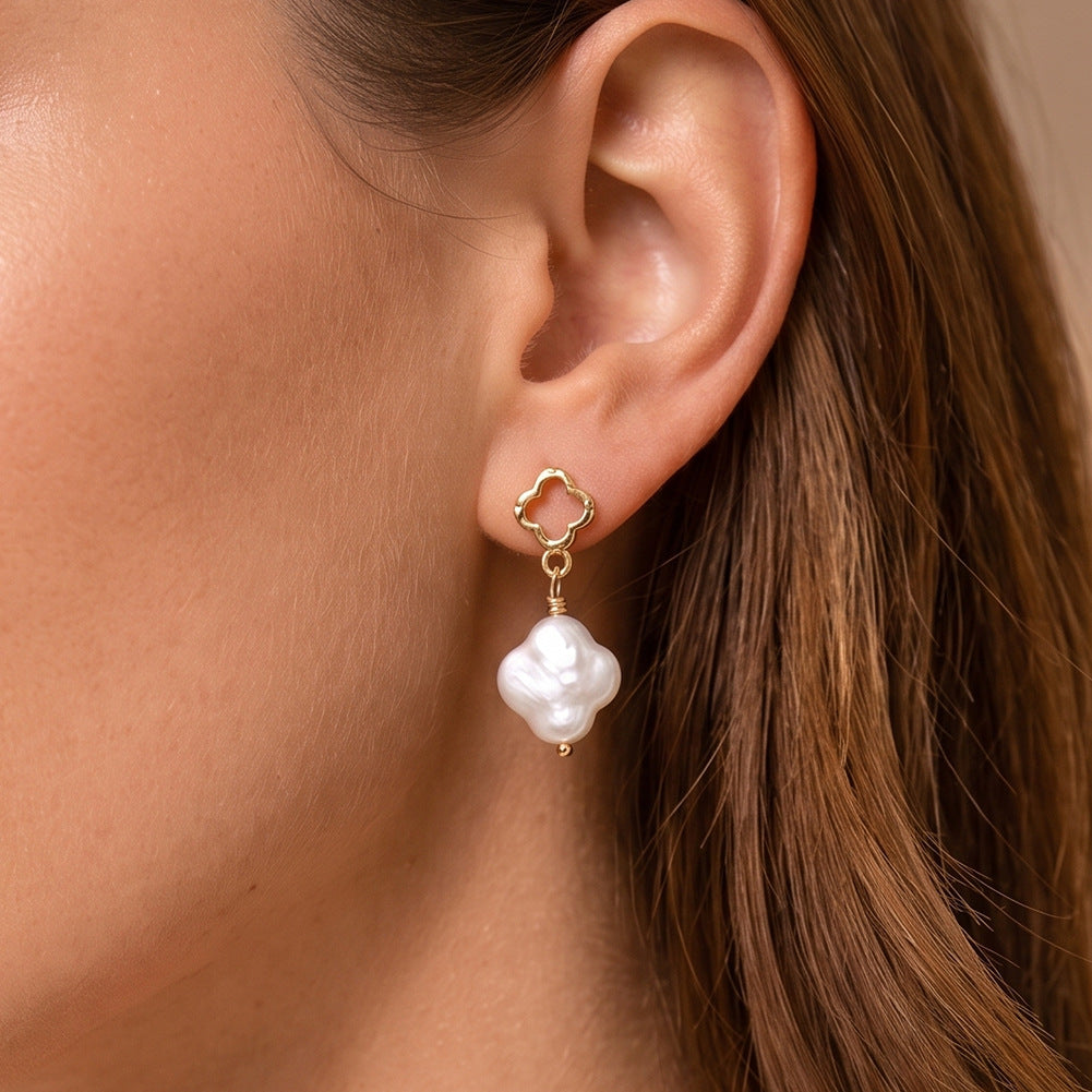 Quatrefoil Freshwater Pearl Drop Earrings – image 5