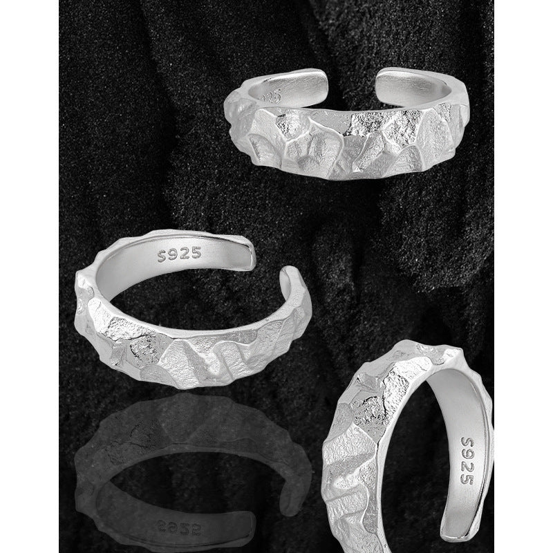 Raw Rock Texture Open Ring – wholesale silver rings