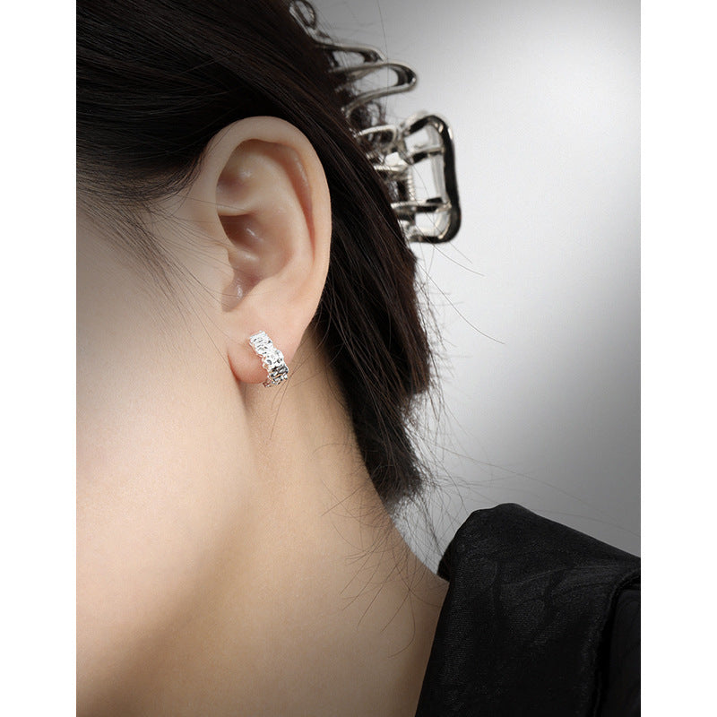 Raw Rock Textured Huggie Hoop Earrings – image 4