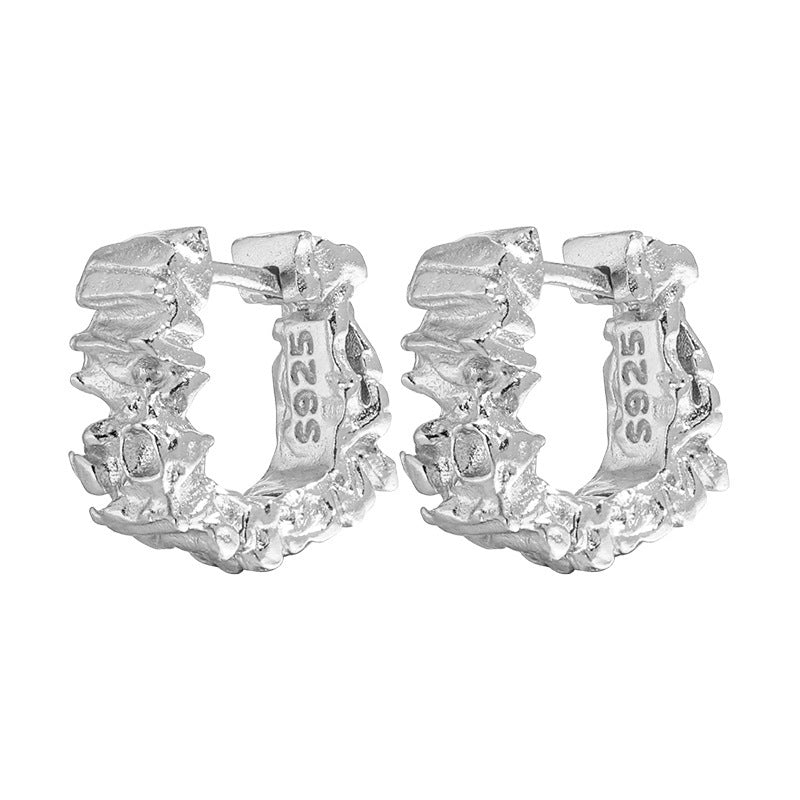 Raw Rock Textured Huggie Hoop Earrings – image 5