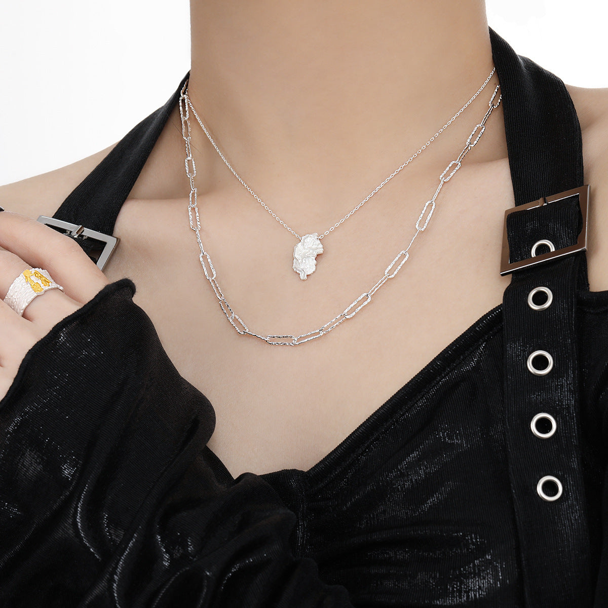 Raw Texture Sculptural Pendant Necklace – image 6