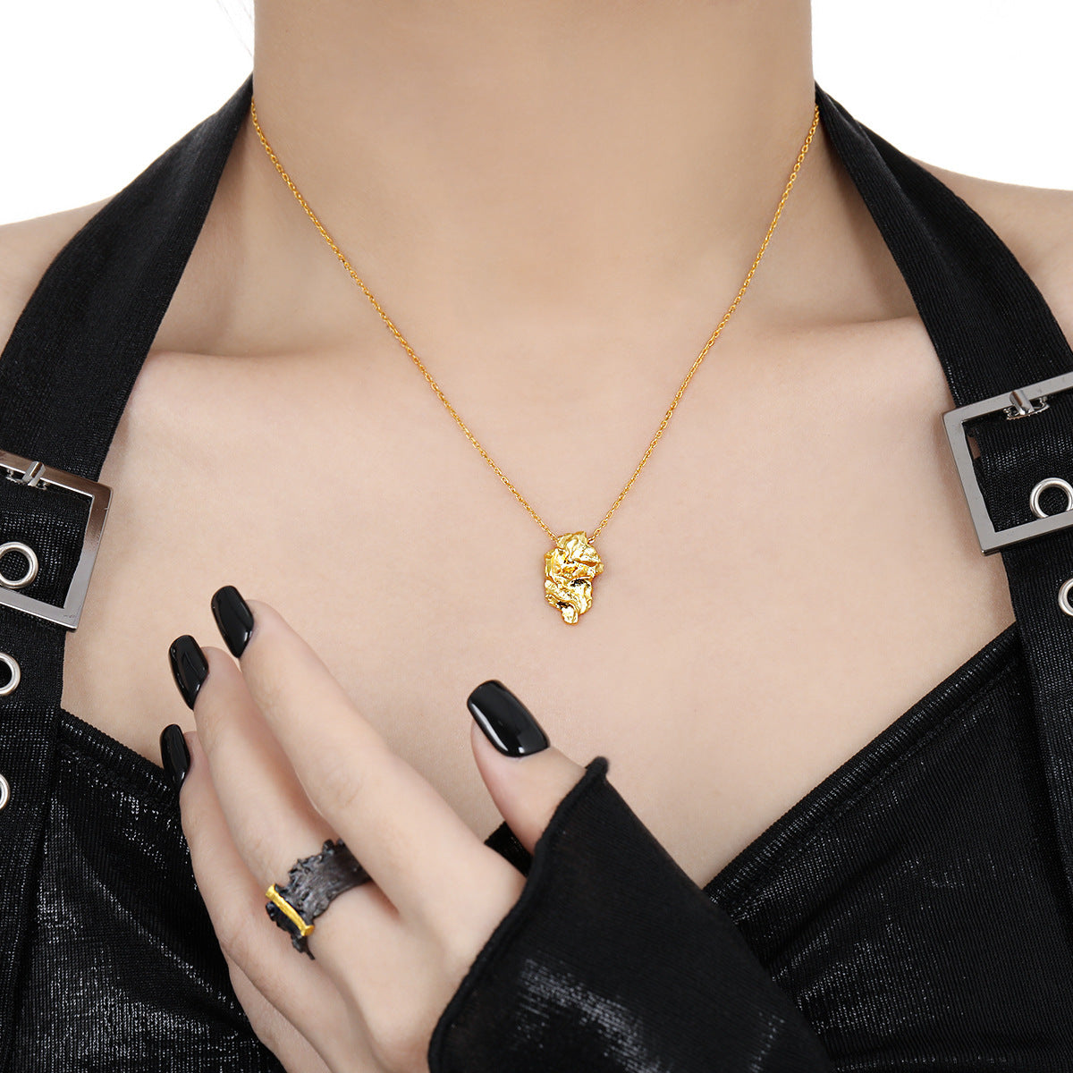 Raw Texture Sculptural Pendant Necklace – image 7