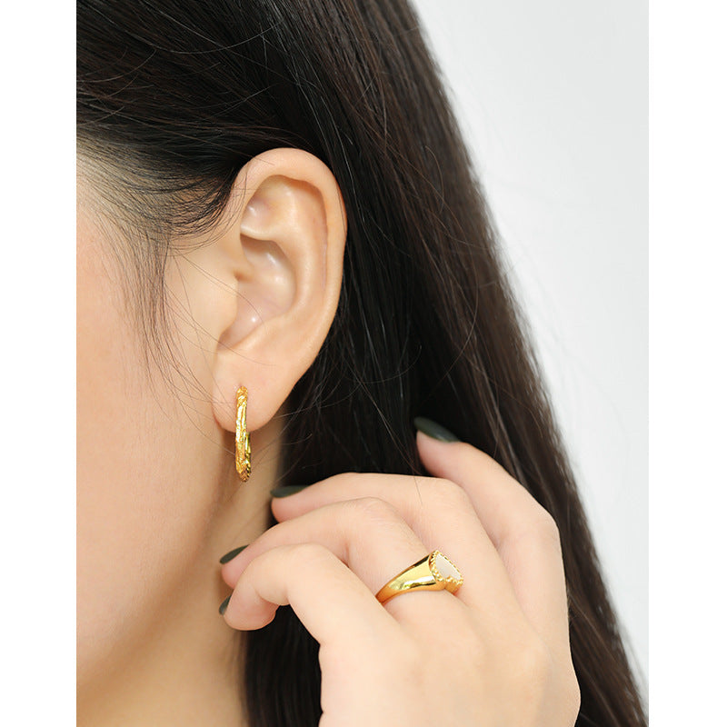 Raw Textured Open Hoop Earrings – image 4