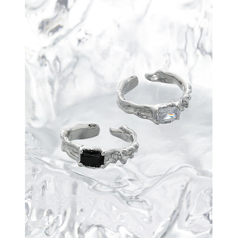 Textured Rectangular CZ Open Ring – wholesale silver rings