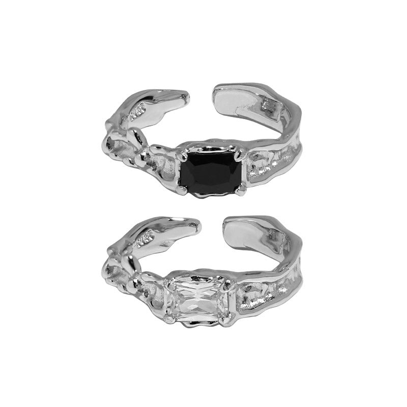 Textured Rectangular CZ Open Ring – image 5