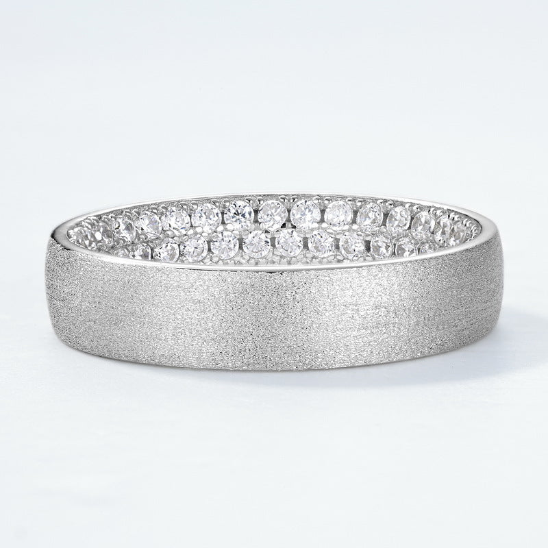 Ring with Full Diamond and Three Rows of Inlaid Zircon Rings