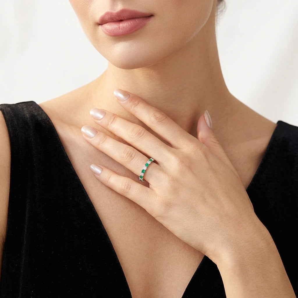 Ring with Green and Red Sapphires and Moissanite – wholesale moissanite rings