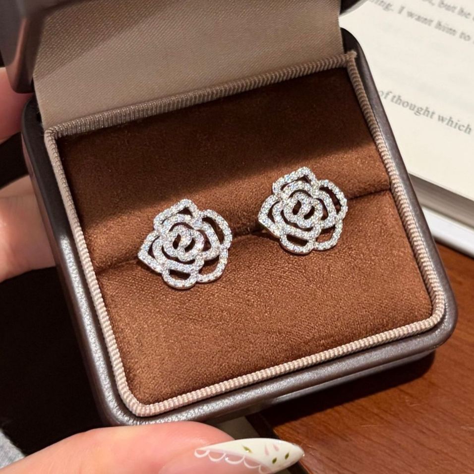 Rose Camellia Moissanite Stud Earrings – wholesale moissanite jewelry