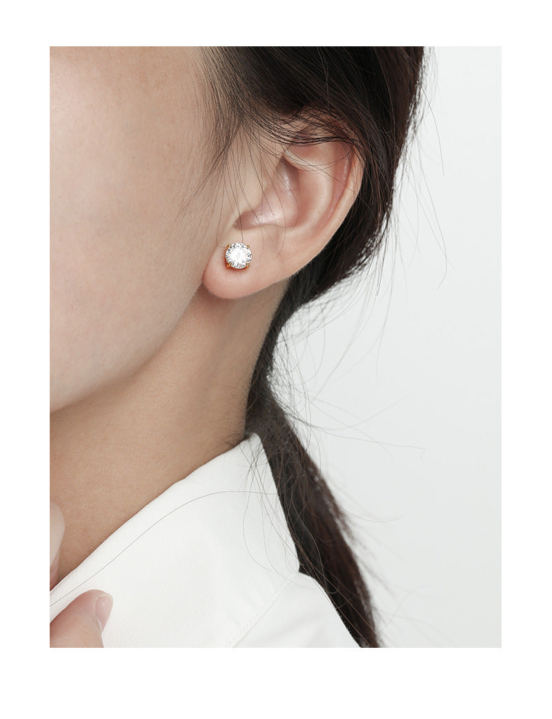 Round CZ Four-Prong Stud Earrings – detail view 3