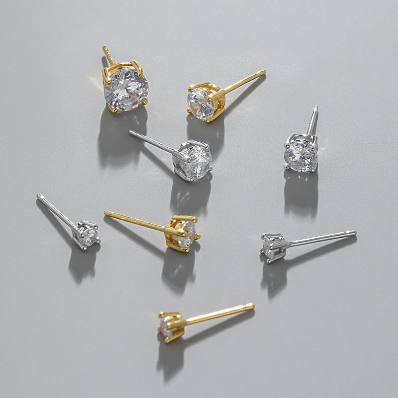 Round CZ Four-Prong Stud Earrings – image 5