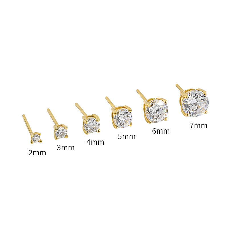 Round CZ Four-Prong Stud Earrings – image 7