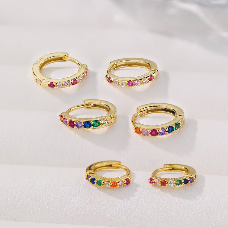 Round Earrings with Colorful Cubic Zirconia