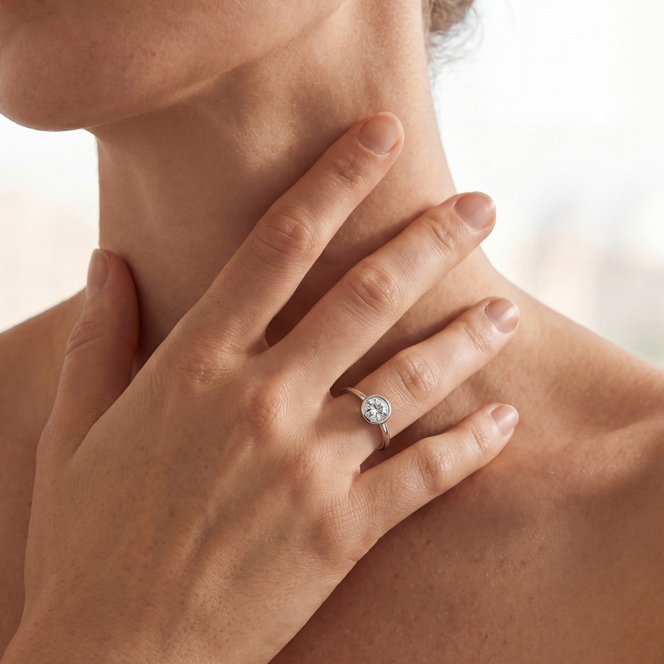Minimalist Round Lab Grown Diamond Bezel Ring – image 4