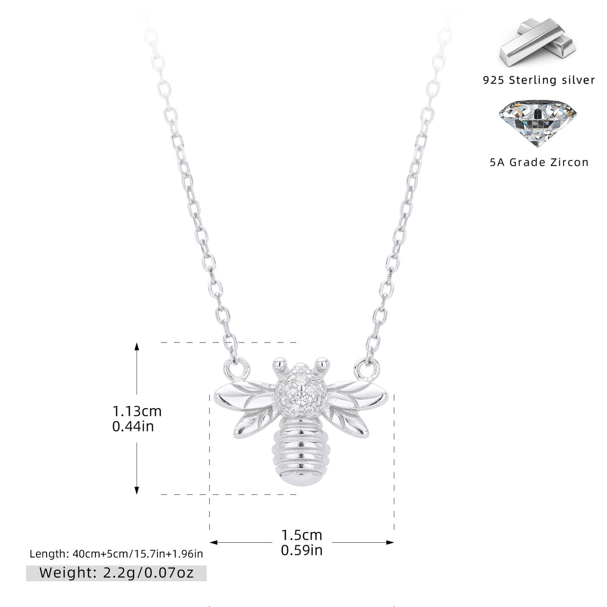 Zirconia Bee Necklace – image 10