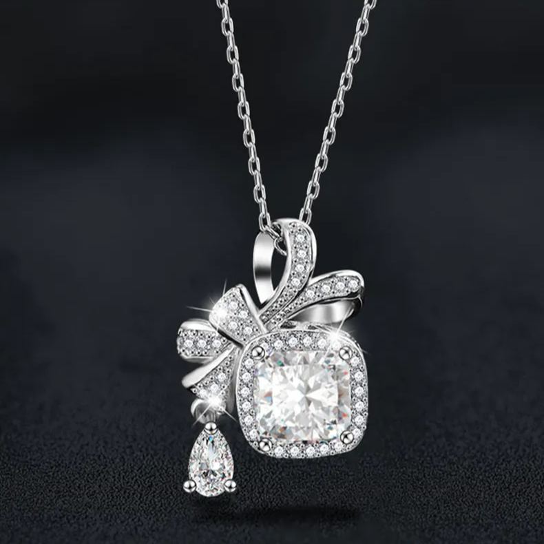 Moissanite Bow Square Pendant Necklace – wholesale moissanite jewelry