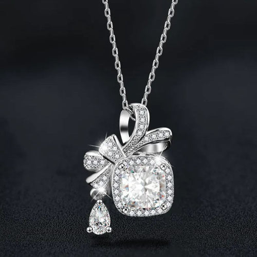 Moissanite Bow Square Pendant Necklace – wholesale moissanite jewelry