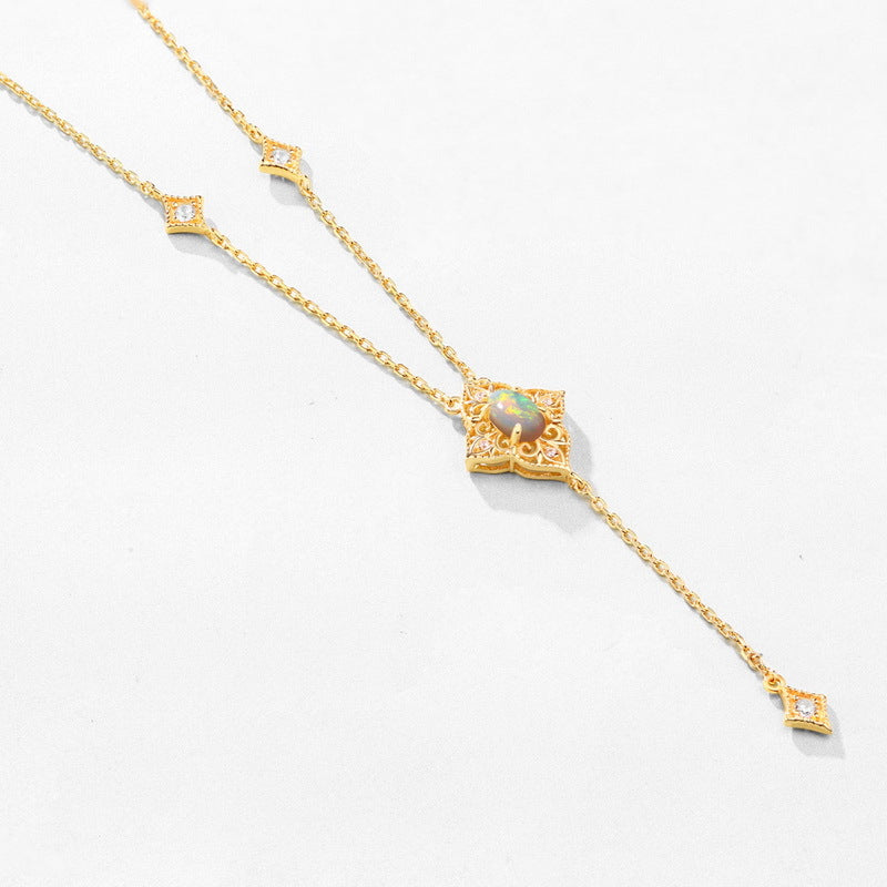 9K Gold-Plated Retro Petal Lace Opal Necklace – gemstone jewelry supplier