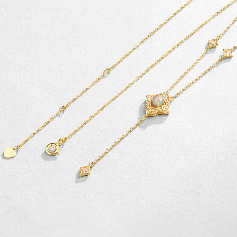 9K Gold-Plated Retro Petal Lace Opal Necklace – image 4