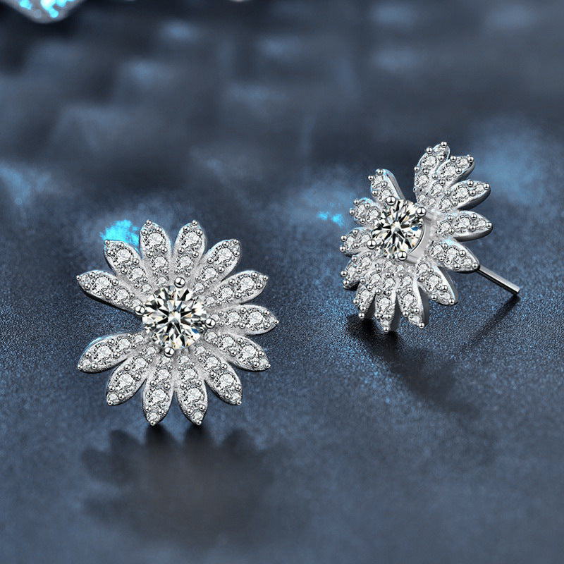 Daisy Flower Stud Earrings with Moissanite – wholesale moissanite jewelry