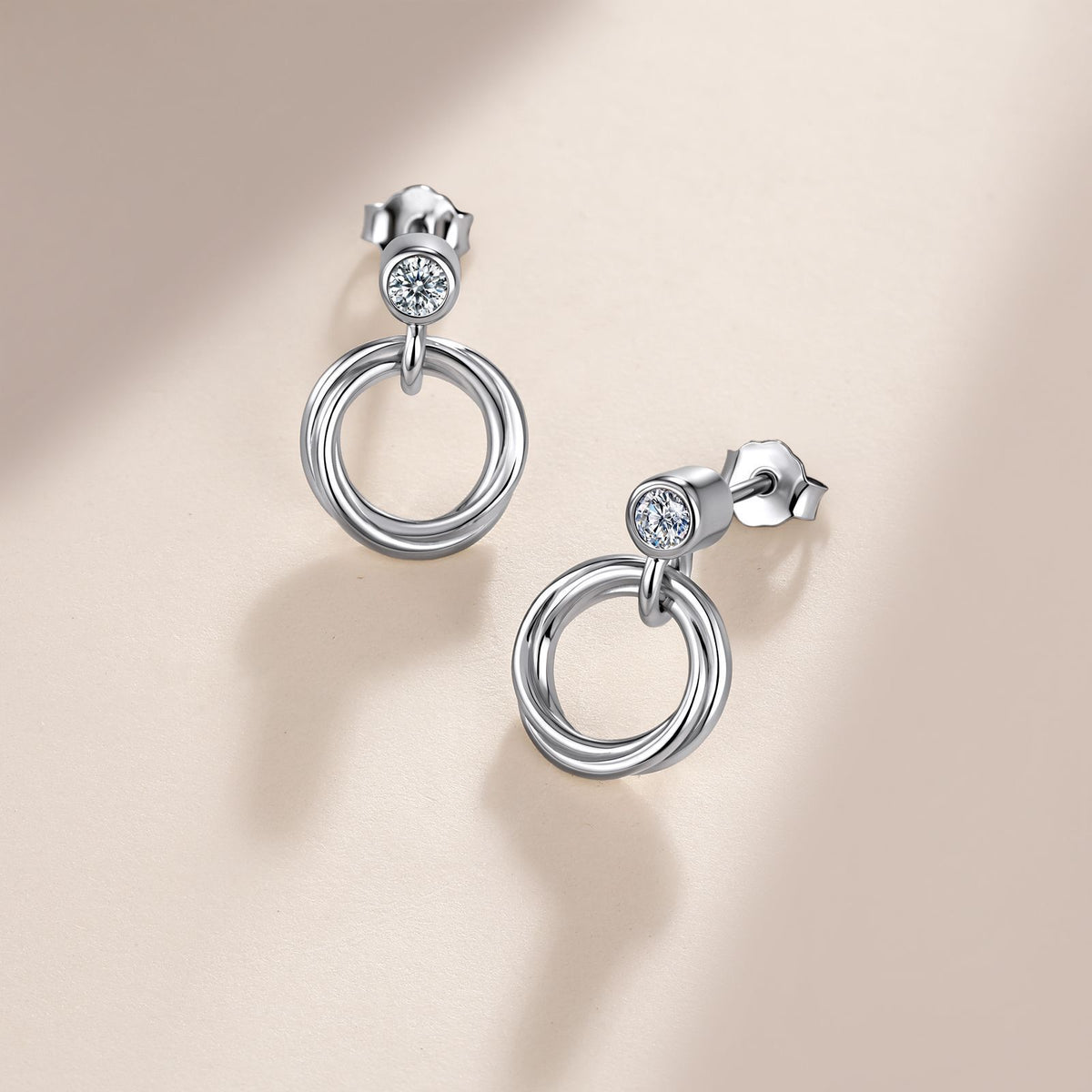 Three-Ring Hanging Moissanite Earrings – detail view 3