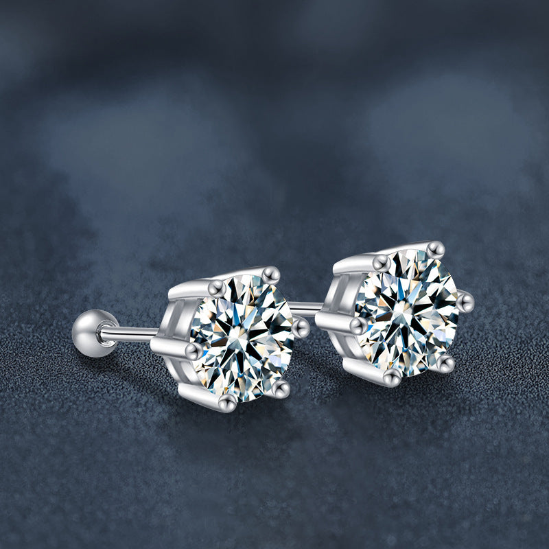 Six-Prong Moissanite Threaded Stud Earrings