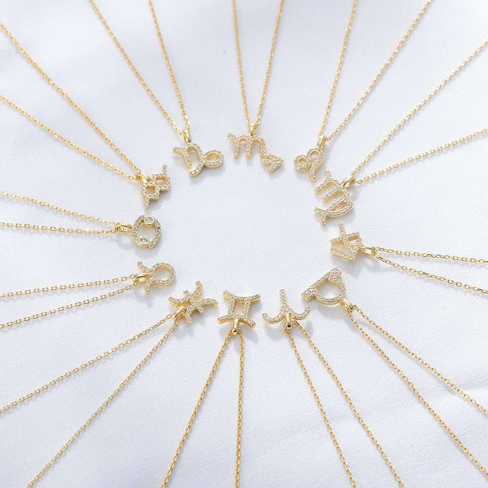Zircon Inlaid Twelve Constellation Pendant Necklace