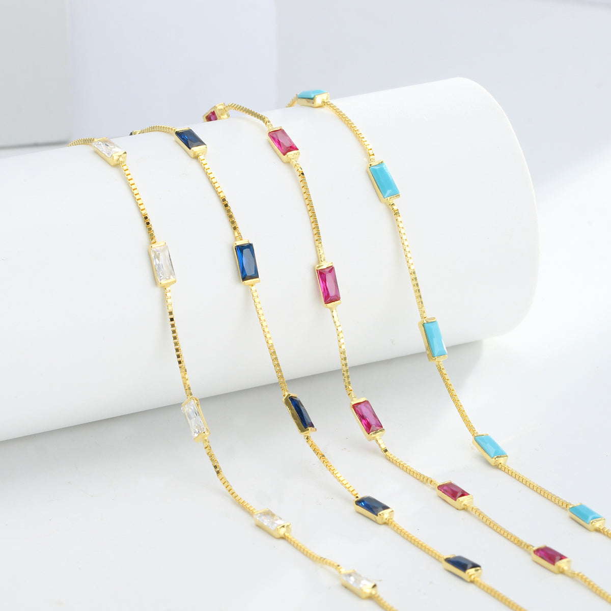 Baguette Stone Box Chain Bracelet
