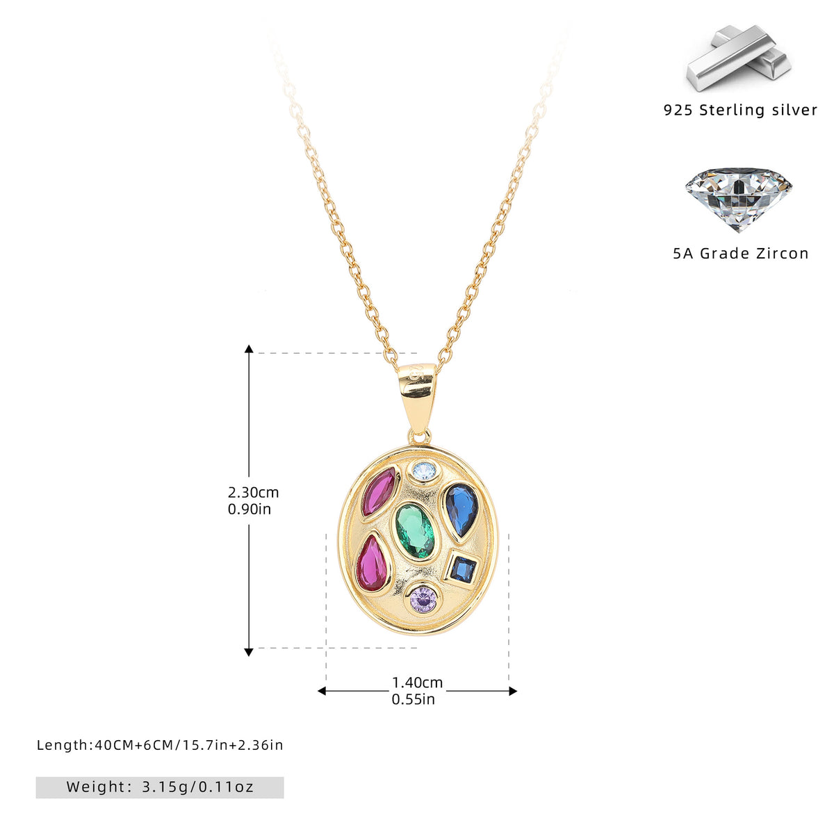 Colorful Zircon Pendant Necklace – image 6