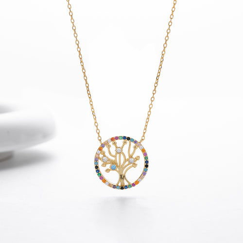 Colored Zircon Tree of Life Necklace – wholesale silver necklaces