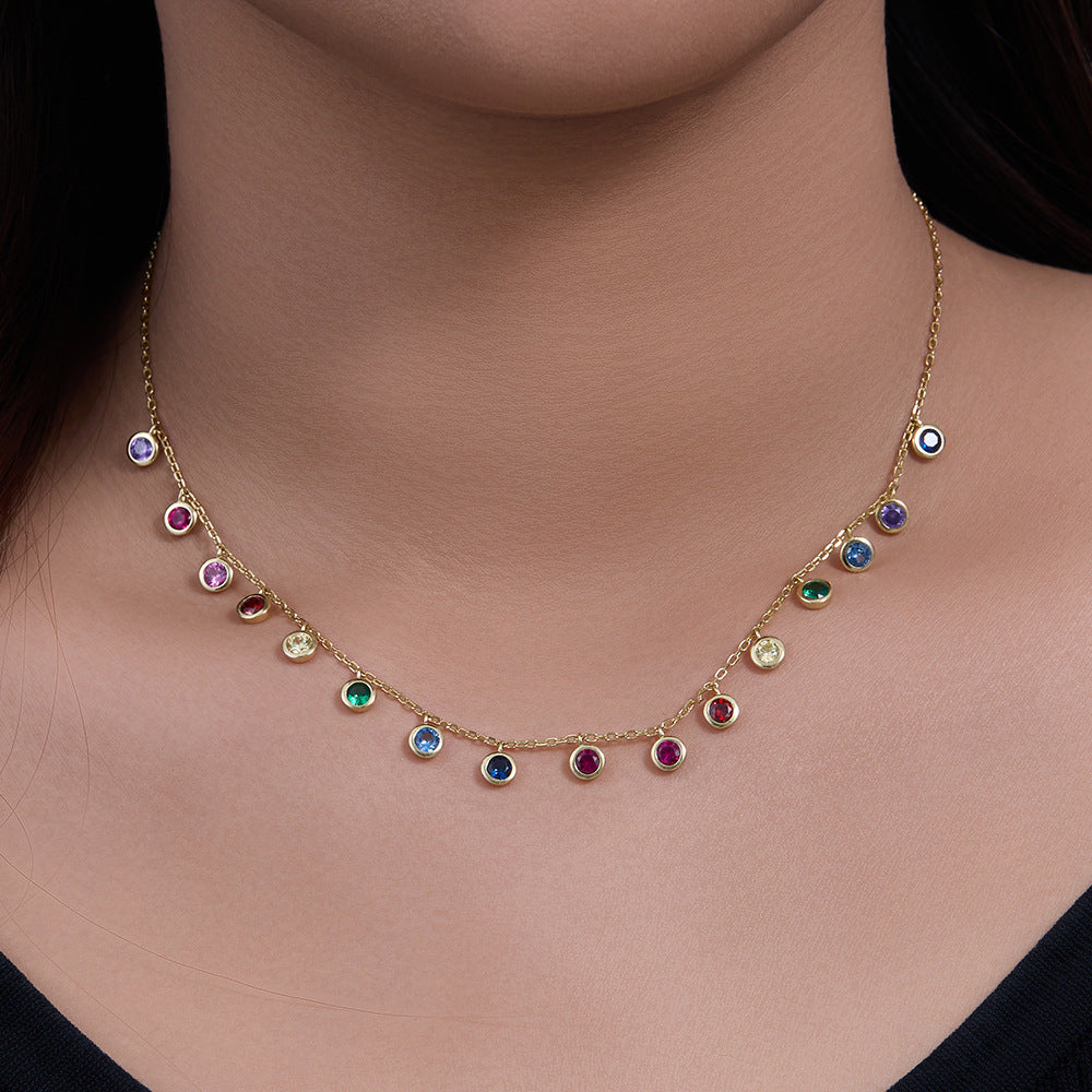 Colorful Round Zircon Necklace – wholesale silver necklaces
