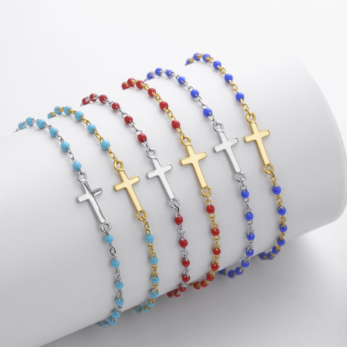 Cross Bracelet with Colorful Enamel