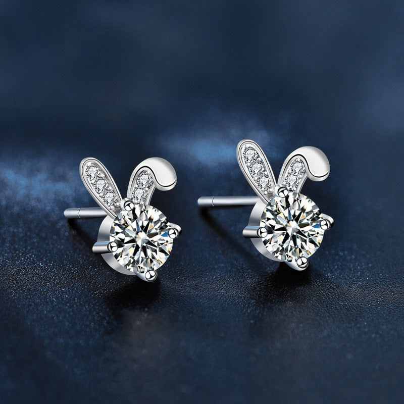 Cute Rabbit Moissanite Stud Earrings
