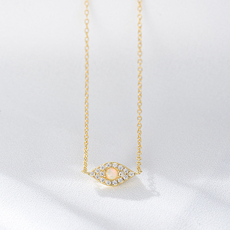 Devil's Eye Opal Zircon Inlaid Necklace