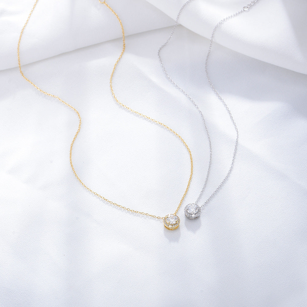 Diamond-Embedded Round Zircon Necklace