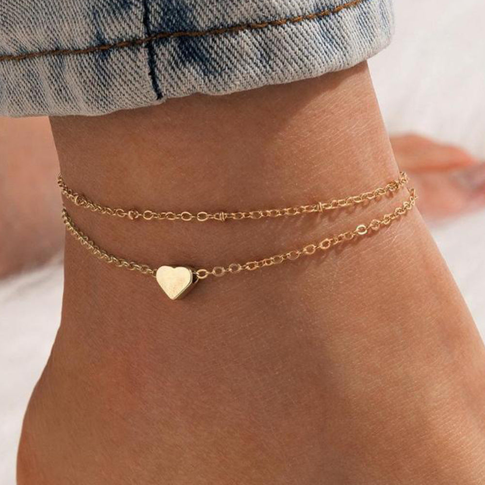 Double-Layer Heart Pendant Anklet – wholesale anklets