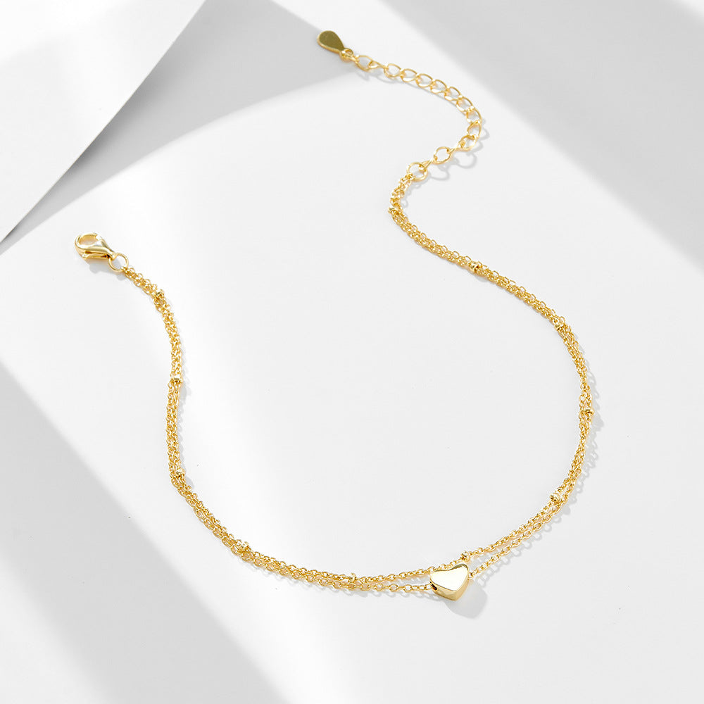 Double-Layer Heart Pendant Anklet – detail view 3