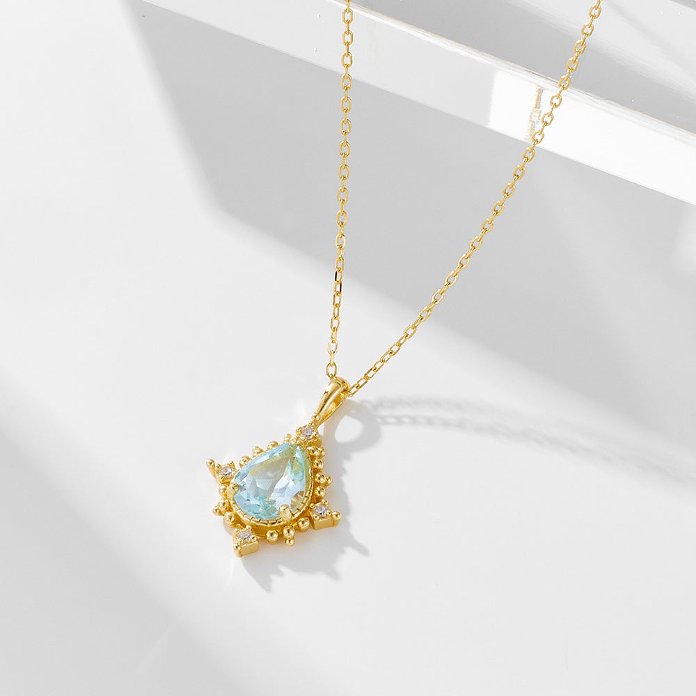 Sky Blue Topaz Teardrop Pendant Necklace