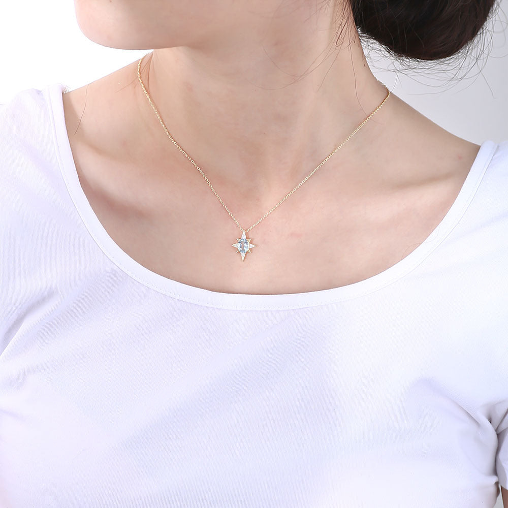 Eight Awn Star Pendant Sky Blue Natural Topaz Necklace – gemstone jewelry supplier